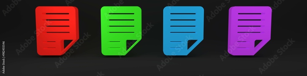 Colorful File document icon isolated on black background. Checklist icon. Business concept. Minimalism concept. 3D render illustration Colorful File document icon isolated on black background. Checklist icon. Business concept. Minimalism concept. 3D render illustration