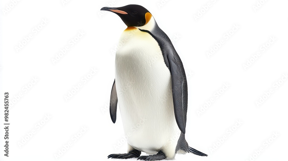 Obraz premium Regal emperor penguin standing tall, black and white feathers vivid against a white background