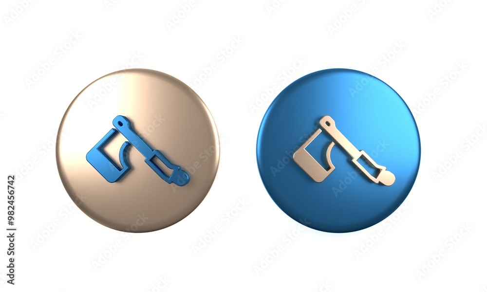 Colorful Wooden axe icon isolated on white background. Lumberjack axe. Happy Halloween party. Circle button. 3D render illustration Colorful Wooden axe icon isolated on white background. Lumberjack axe. Happy Halloween party. Circle button. 3D render illustration
