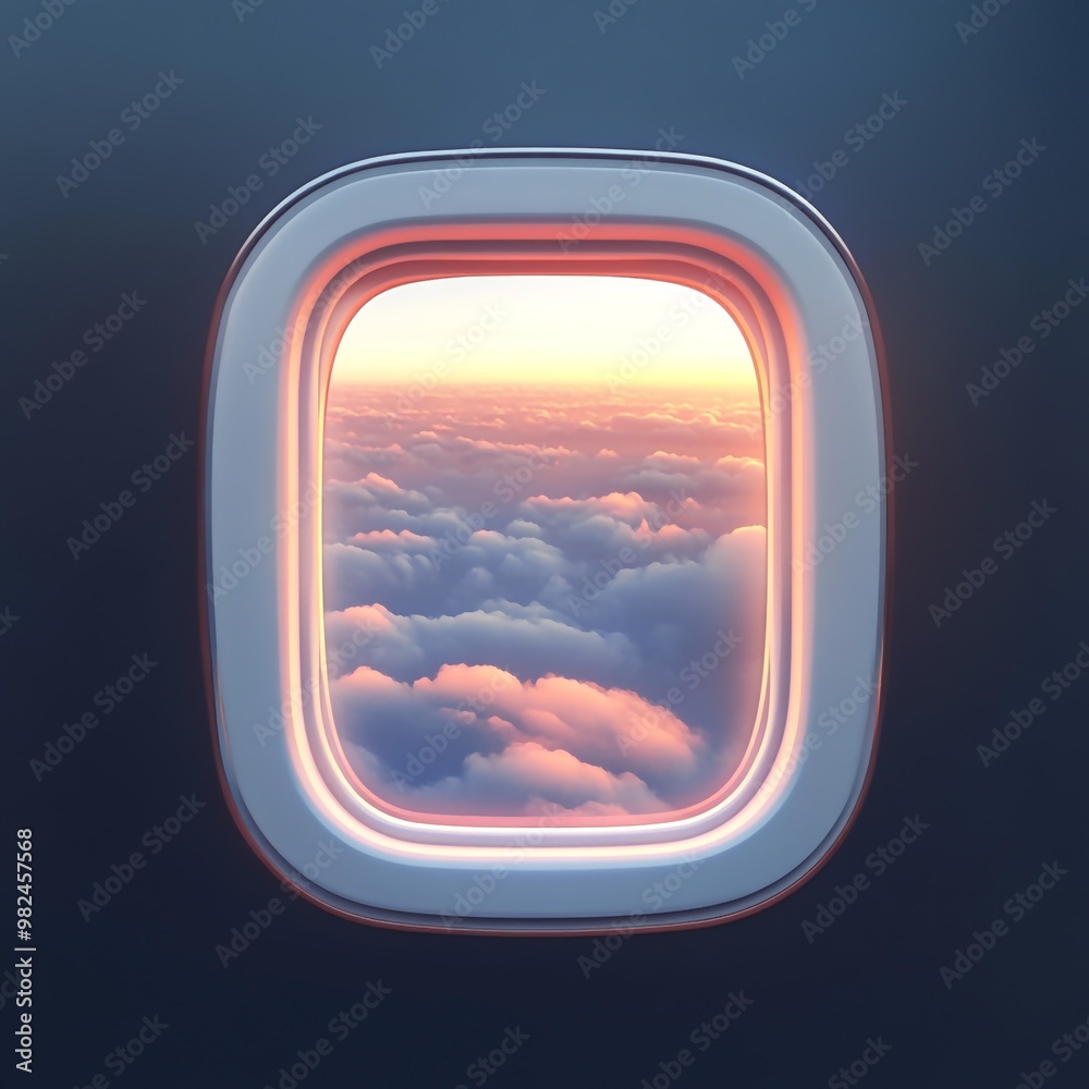 3D Icon: Window View from Inside an Aircraft Illustration Logo 3D Icon: Window View from Inside an Aircraft Illustration Logo