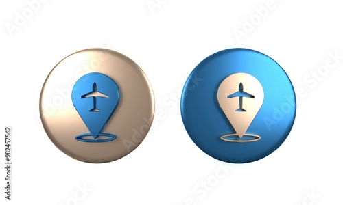 Colorful Plane icon isolated on white background. Flying airplane icon. Airliner sign. Circle button. 3D render illustration