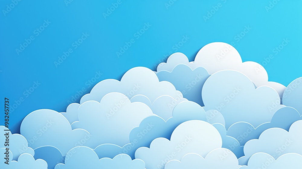 Illustration of paper clouds on a blue background suitable for use as an icon sign or design element in web design and business presentations Illustration of paper clouds on a blue background suitable for use as an icon sign or design element in web design and business presentations