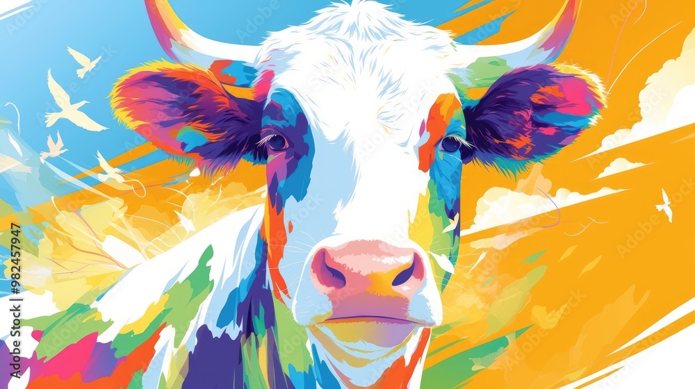 Obraz premium Colorful cow print design with a vibrant rainbow theme