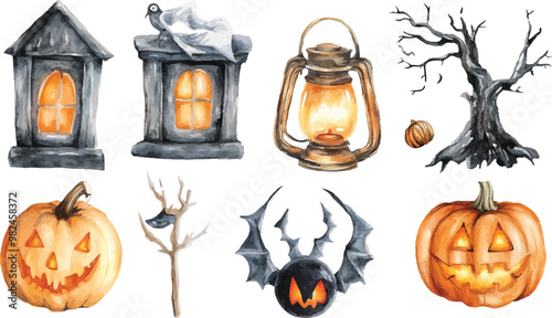 Halloween Watercolor Illustrations Set, Spooky and Festive Designs for Creative Projects