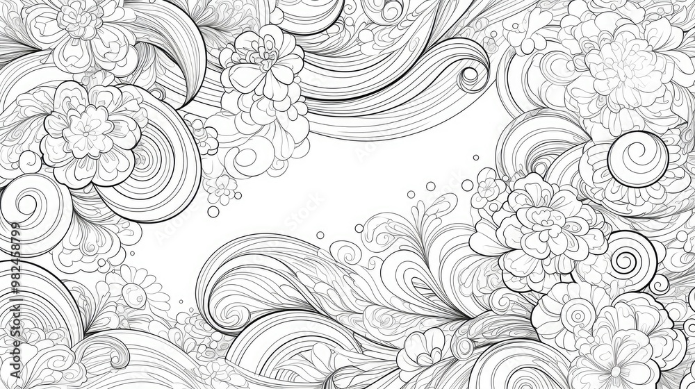Black and white patterned artwork featuring a doodle frame for text suitable for greeting cards coloring books or decorative backgrounds Ideal for relaxation for all ages Vector illustration Black and white patterned artwork featuring a doodle frame for text suitable for greeting cards coloring books or decorative backgrounds Ideal for relaxation for all ages Vector illustration