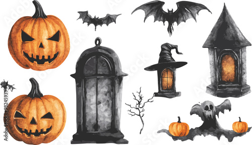 Halloween Watercolor Illustrations Set, Spooky and Festive Designs for Creative Projects