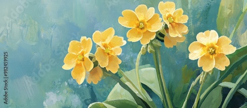 Close up painting of blooming Tibetan cowslip primula florindae flowers photo