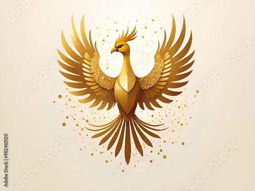 A graceful golden phoenix, a bird of immortal life. symbol of rebirth photo