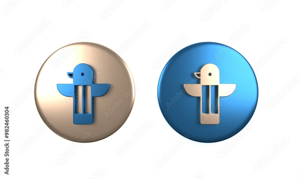 Colorful Canadian totem pole icon isolated on white background. Circle button. 3D render illustration Colorful Canadian totem pole icon isolated on white background. Circle button. 3D render illustration