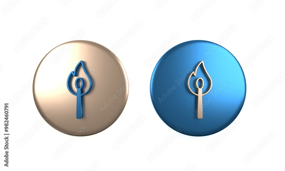 Colorful Burning match with fire icon isolated on white background. Match with fire. Matches sign. Circle button. 3D render illustration Colorful Burning match with fire icon isolated on white background. Match with fire. Matches sign. Circle button. 3D render illustration