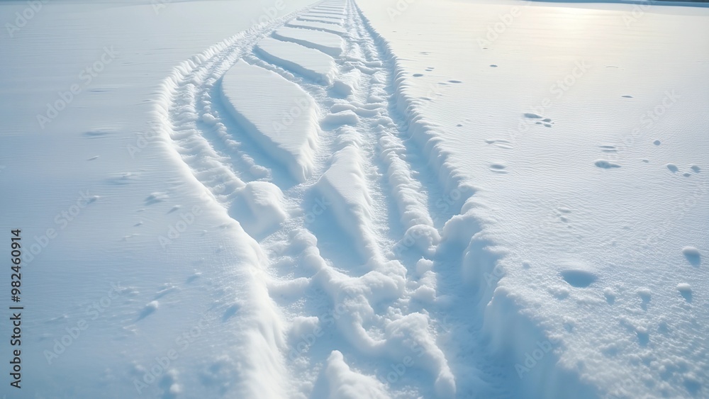 winter snowfall on the road with car tire print winter snowfall on the road with car tire print