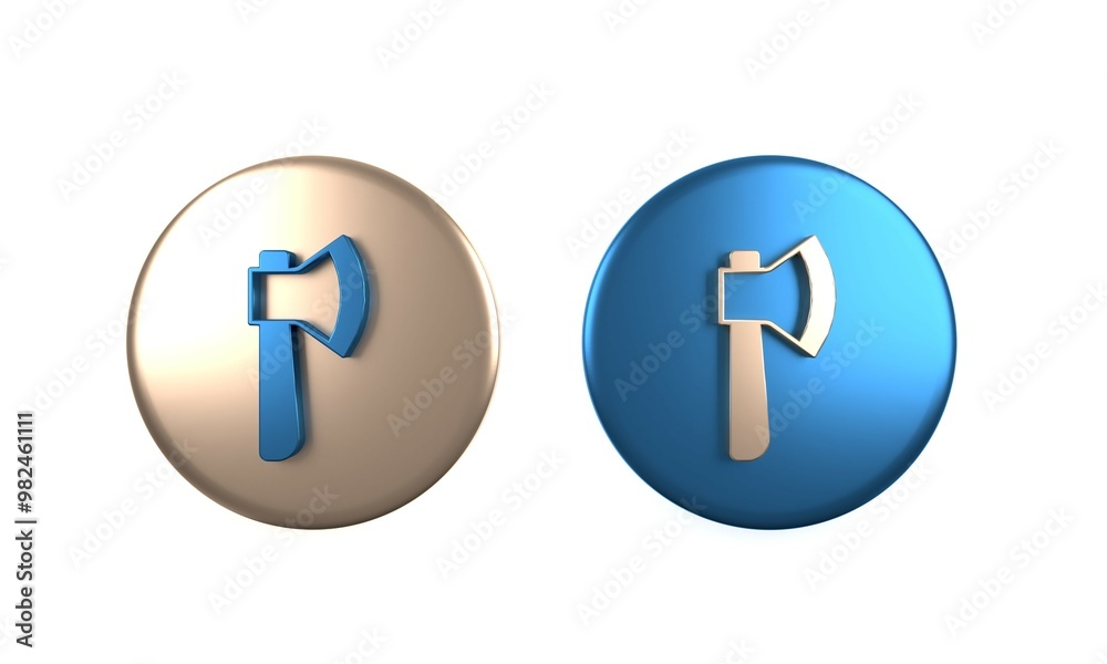 Colorful Wooden axe icon isolated on white background. Lumberjack axe. Circle button. 3D render illustration Colorful Wooden axe icon isolated on white background. Lumberjack axe. Circle button. 3D render illustration