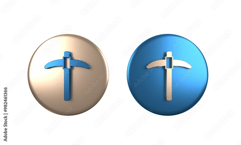 Colorful Pickaxe icon isolated on white background. Circle button. 3D render illustration Colorful Pickaxe icon isolated on white background. Circle button. 3D render illustration