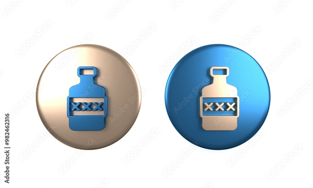 Colorful Whiskey bottle icon isolated on white background. Circle button. 3D render illustration Colorful Whiskey bottle icon isolated on white background. Circle button. 3D render illustration