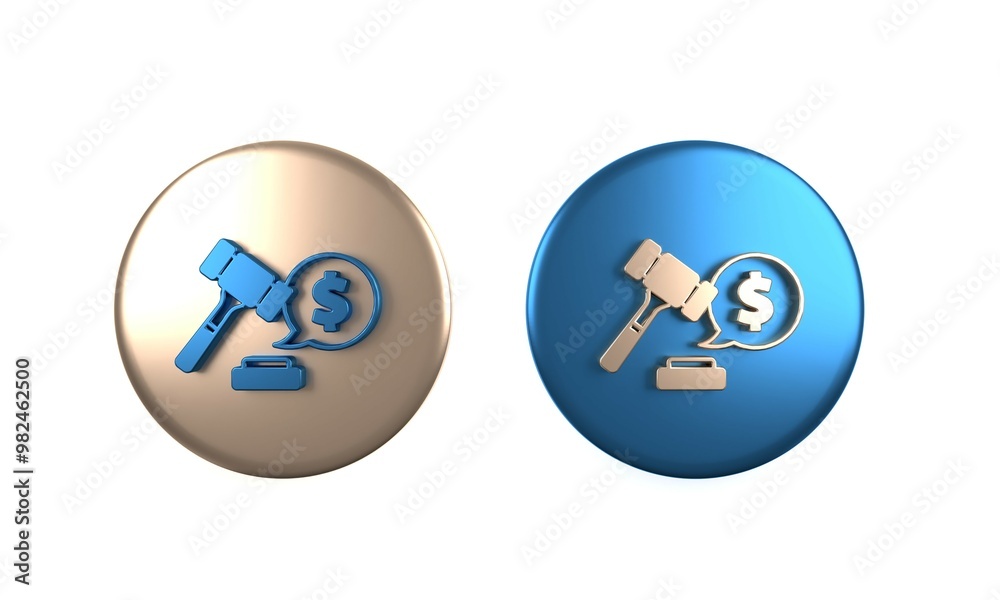 Colorful Auction hammer price icon isolated on white background. Gavel - hammer of judge or auctioneer. Bidding process, deal done. Auction bidding. Circle button. 3D render illustration Colorful Auction hammer price icon isolated on white background. Gavel - hammer of judge or auctioneer. Bidding process, deal done. Auction bidding. Circle button. 3D render illustration