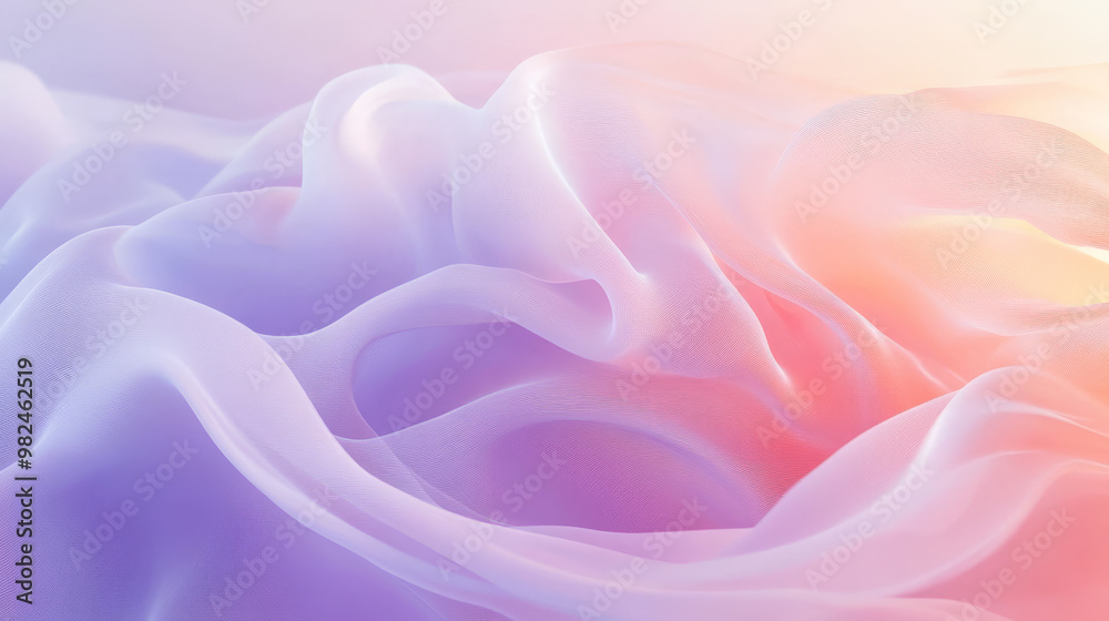 Fototapeta premium A soft, fluid gradient blending light purple, peach, and sky blue with gentle curves, creating a dreamy and ethereal design.