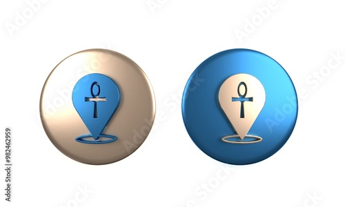 Colorful Cross ankh icon isolated on white background. Egyptian word for life or symbol of immortality. Circle button. 3D render illustration