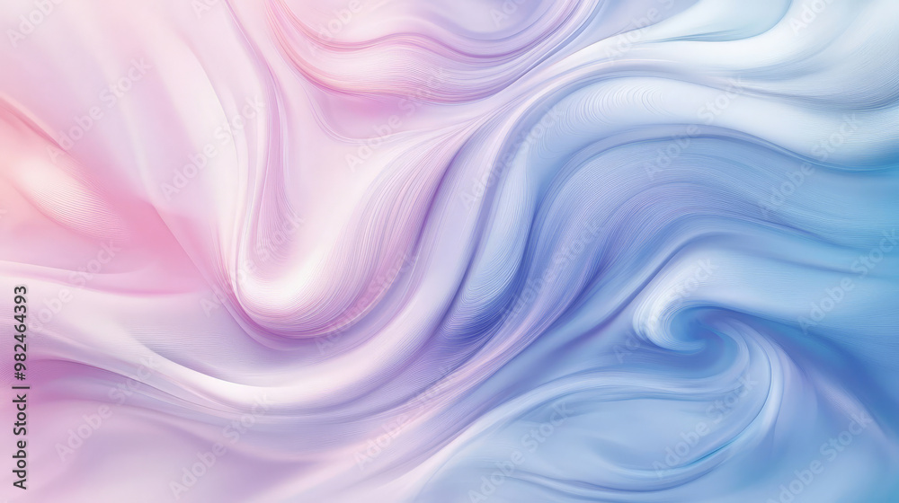 Fototapeta premium Soft fluid swirls of pale lavender, blush pink, and sky blue blending into one another in a smooth and gentle gradient.