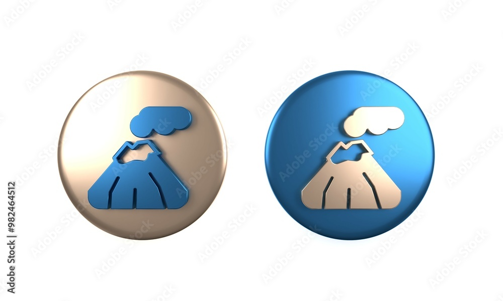Colorful Volcano icon isolated on white background. Circle button. 3D render illustration