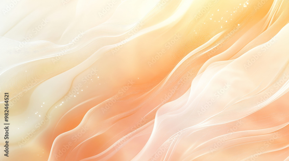Fototapeta premium Gradient from warm peach to light yellow, with flowing white wavy lines gently rippling across the background, adding harmony and motion.