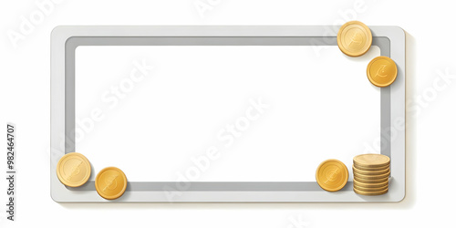 Modern Flat Border Frame with Coins and Credit Cards - Minimalist Design for Financial Promotions with Large Copy Space