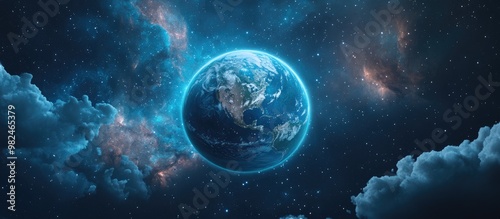 Wallpaper Mural Surreal and imaginative 3D render featuring the Earth and moon among clouds stars and the Orion nebula with a rotating globe effect Torontodigital.ca