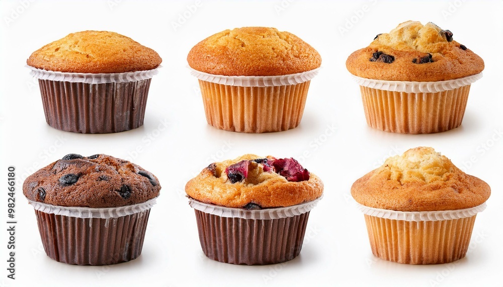 Collection of 4 muffin muffins top and front view set. Double chocolate chip, blueberry, cranberry on transparent background cutout, PNG file. Mockup template for artwork design Collection of 4 muffin muffins top and front view set. Double chocolate chip, blueberry, cranberry on transparent background cutout, PNG file. Mockup template for artwork design