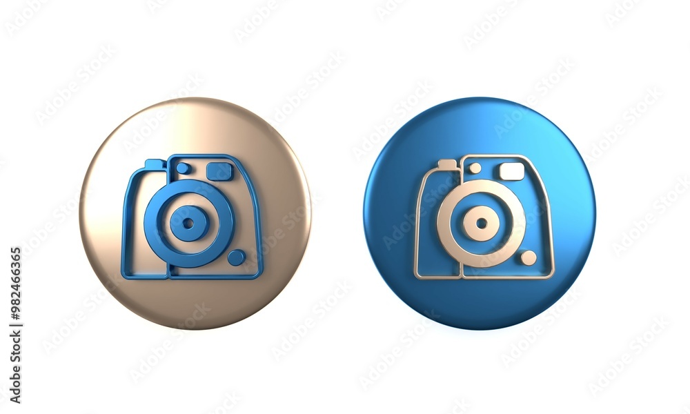 Obraz premium Colorful Photo camera icon isolated on white background. Foto camera. Digital photography. Circle button. 3D render illustration
