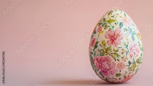 Floral Easter Egg on Pink Background.