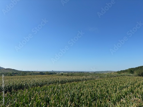 Wild scenery of northern China's countryside, beautiful farmland and reservoirs