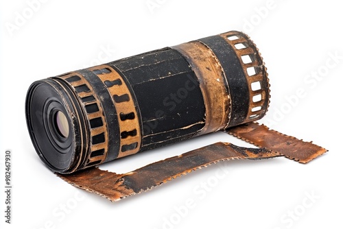 Old Film Roll with Lens and Perforations