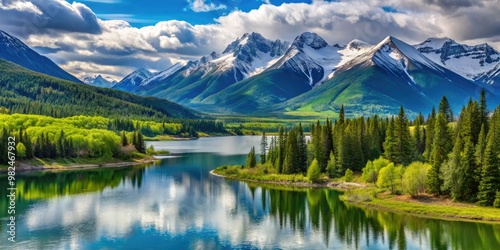 Lush evergreen forests and snow-capped mountains meet the eye in Ashcroft, British Columbia, Canada, offering a serene backdrop for outdoor enthusiasts and nature lovers alike.