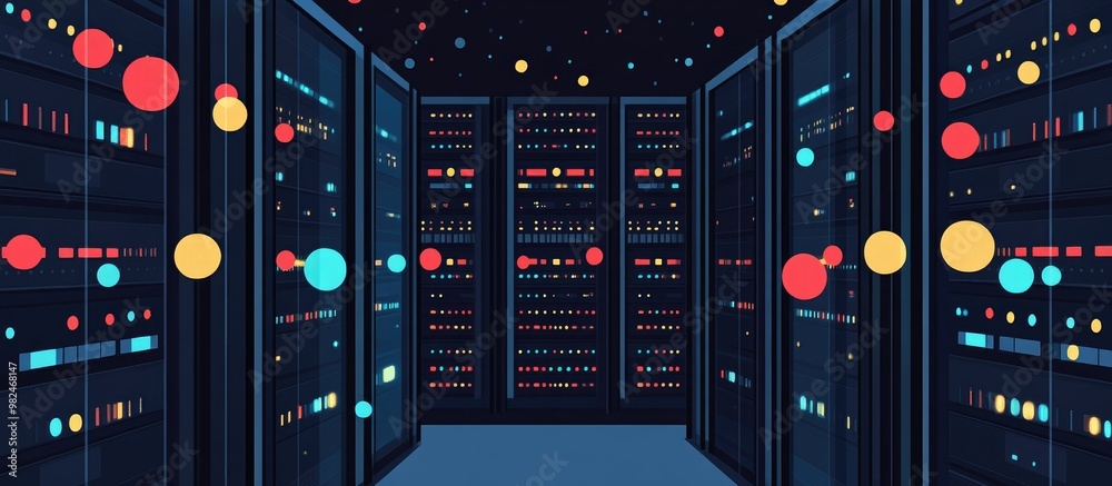 Colorful Data Center Technology Background With Server Lights And Tabs Colorful Data Center Technology Background With Server Lights And Tabs