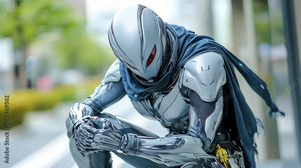 Futuristic Warrior in Silver Armor Futuristic Warrior in Silver Armor
