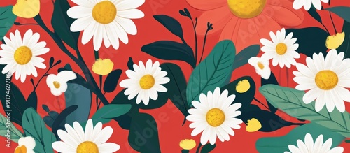 Floral Pattern Design Featuring Flowers Daisies And Leaves In Digital Art