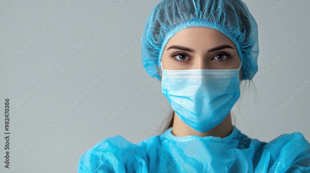Medical professional in protective gear poses confidently against a neutral background to emphasize safety and health protocols Medical professional in protective gear poses confidently against a neutral background to emphasize safety and health protocols
