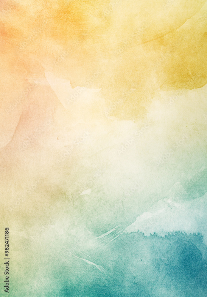 Fototapeta premium A soft, blended watercolor background featuring warm yellows and cool blues, creating a serene and calming atmosphere.