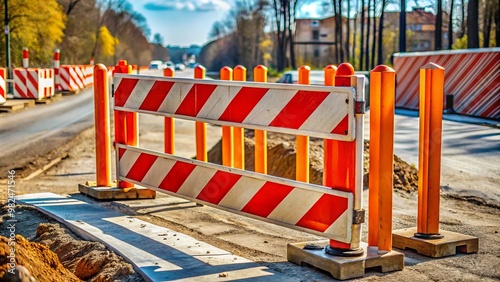 Wallpaper Mural Orange and white striped road barrier on construction site preventing entry to closed area Torontodigital.ca