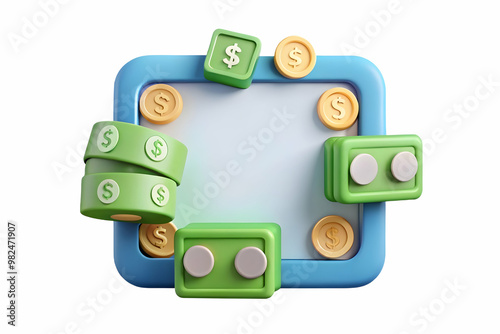 Flat Border Frame Design with Dollar Bills and Credit Cards for Financial Transactions | Ideal for Banking and E-commerce Content in Vector Illustration