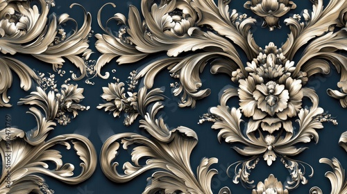 Elegant luxury design featuring vintage elements in baroque and rococo styles suitable for covers fabrics textiles and wrapping papers photo