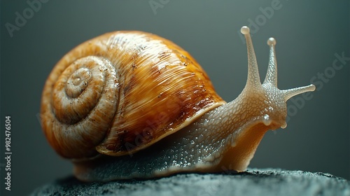 Snail Macro Photography: Close-up of a Snail's Shell and Body photo