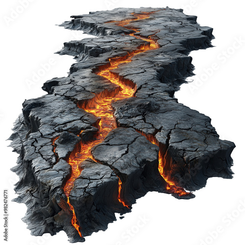 Lava Road, a path of lava with cracks and glowing edges on a transparent background
