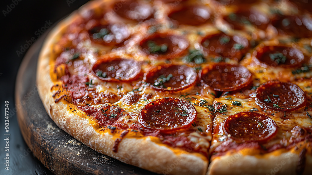Pizza with pepperoni on a dark background. Text space. Close-up. Pizza with pepperoni on a dark background. Text space. Close-up.