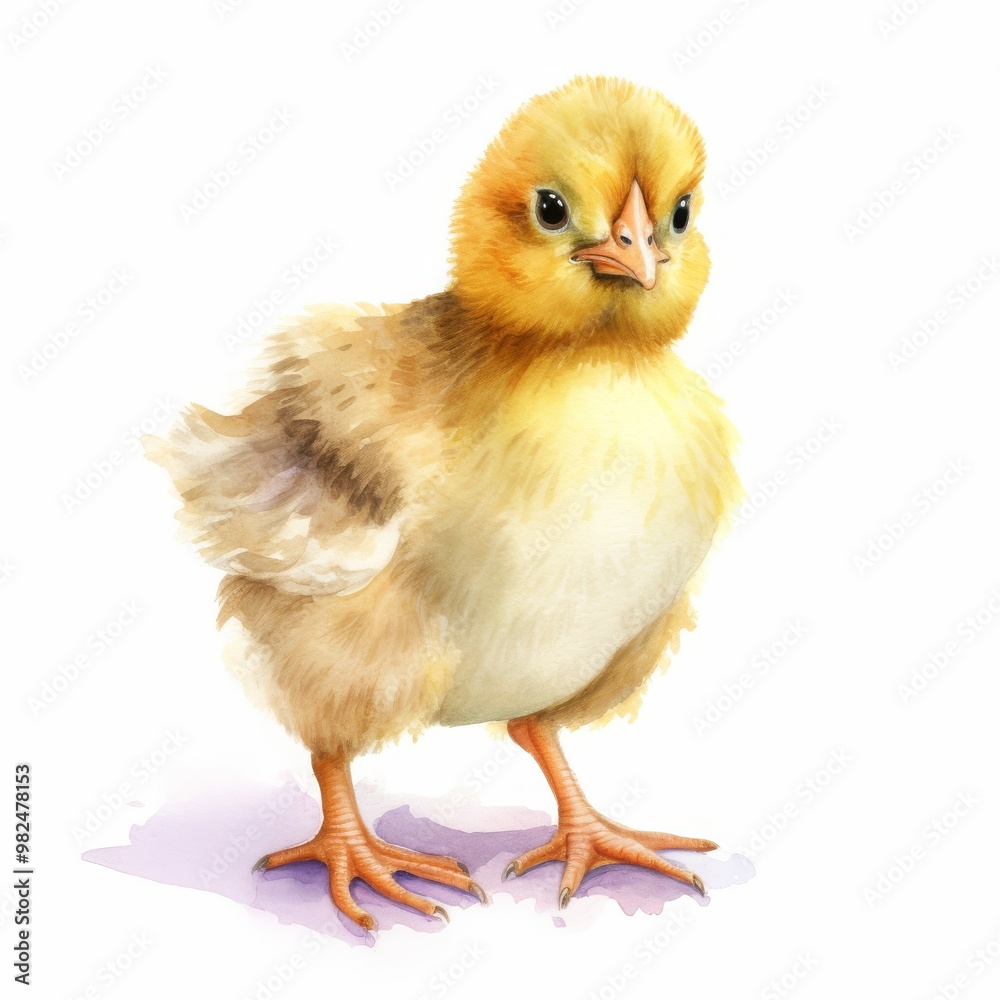 Fototapeta premium Adorable Watercolor Baby Chick Illustration on White Background - Perfect for Farm Animal Themed Designs and Nursery Decorations