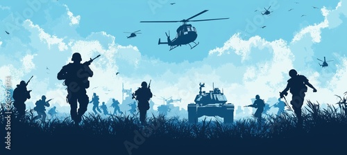 soldiers are moving base by walking to attack enemies,generative AI illustration photo