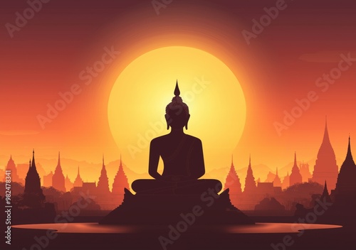 lord of Buddha sculpture in sitting pose is setting in the temple