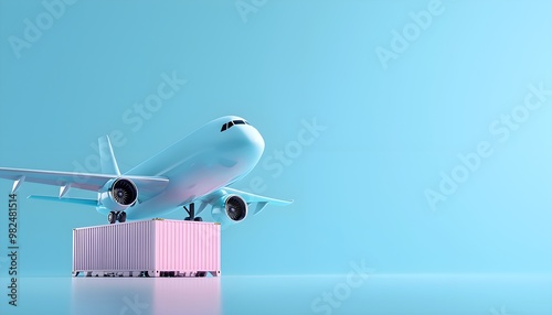 Airplane transporting cargo containers, fast and reliable logistics service, 3D illustration photo