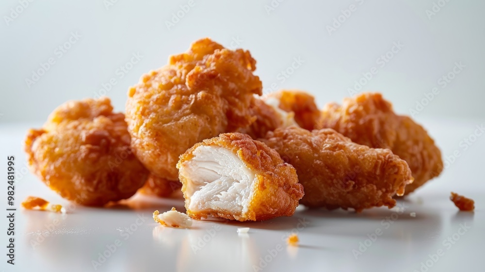 Crispy Chicken Nuggets Piled on a White Surface for a Tasty Treat Crispy Chicken Nuggets Piled on a White Surface for a Tasty Treat