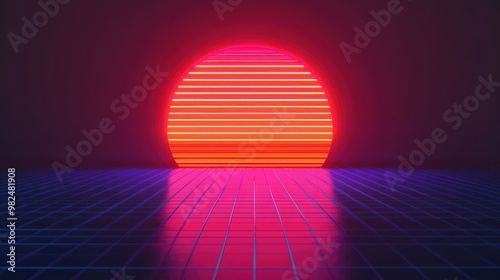 Happy New Year 2025, retro 80s theme, neon gridlines, vibrant synthwave colors, digital sunset backdrop, nostalgic party vibe, 3D illustration, Copy for text, no text, no logo
