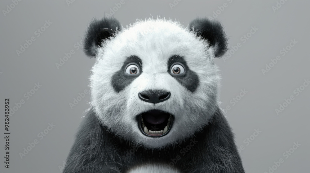 Obraz premium A surprised panda with wide, expressive eyes stands out against a minimalist backdrop, exuding a mix of cuteness and humor.